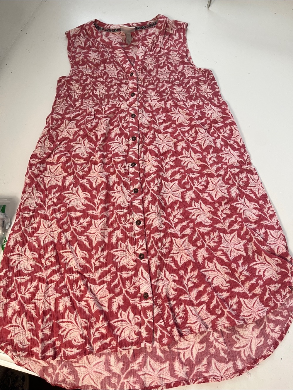 Knox Rose Small Pink and White Sleeveless Button Up Patterned Dress